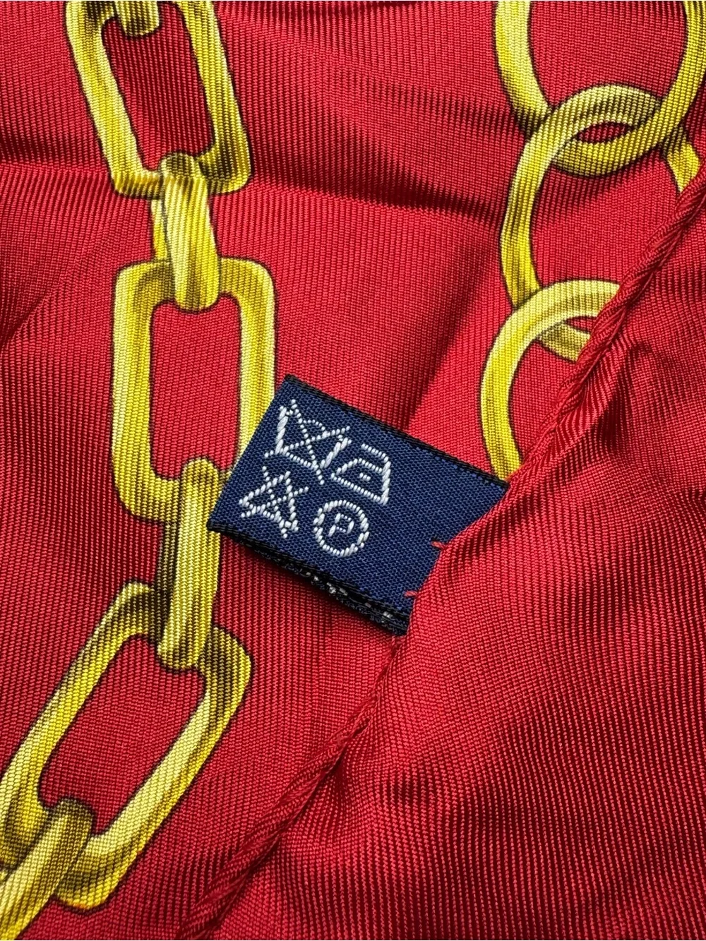 RARE VTG Mednikow Jewelers Silk Scarf Made In Italy Hand-Rolled Red Gold Chain